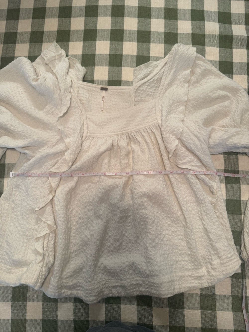 Free People Cream Bonny Blouse Square Neck Ruffle Front Top - Picture 7 of 9